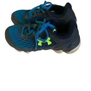 Under Armour Kids Blue and Neon Yellow Athletic Sneakers